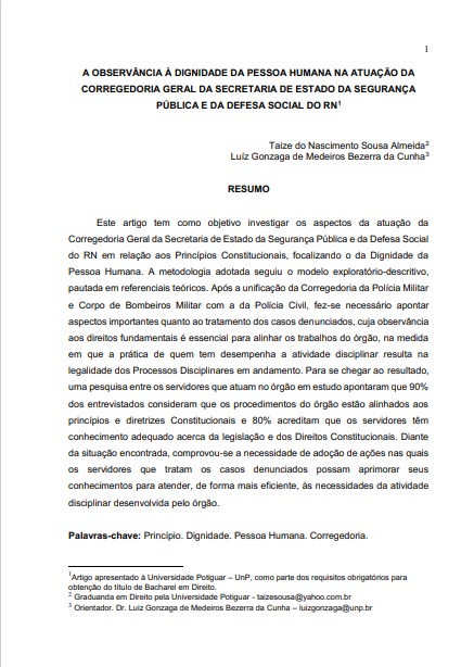 A observância à dignidade da pessoa humana na atuação da corregedoria geral da secretaria de estado da segurança pública e da defesa social do RN