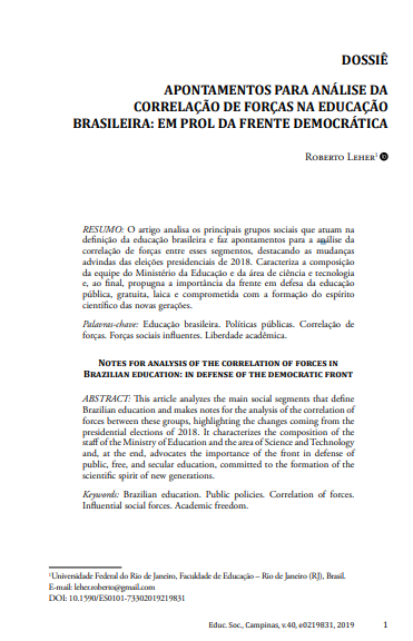 APONTAMENTOS PARA ANÁLISE DA CORRELAÇÃO DE FORÇAS NA EDUCAÇÃO BRASILEIRA: EM PROL DA FRENTE DEMOCRÁTICA