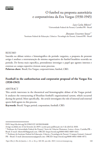 O futebol na proposta autoritária e corporativista da Era Vargas (1930-1945)