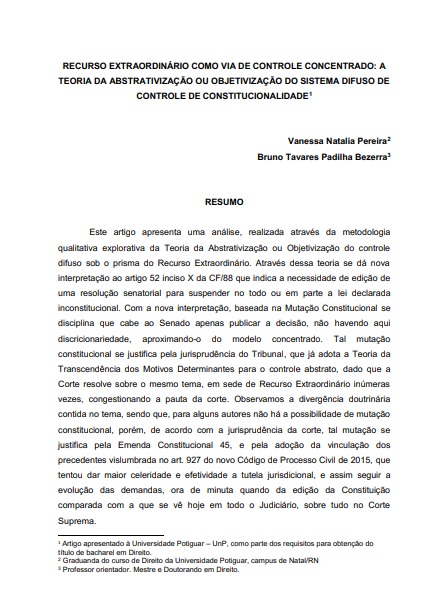 Recurso extraordinário como via de controle concentrado: a teoria da abstrativização ou objetivização do sistema difuso de controle de constitucionalidade