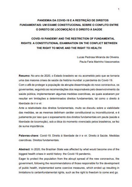Pandemia da Covid-19 e a restrição de direitos fundamentais: um exame constitucional sobre conflito entre o direito de locomoção e o direito à saúde