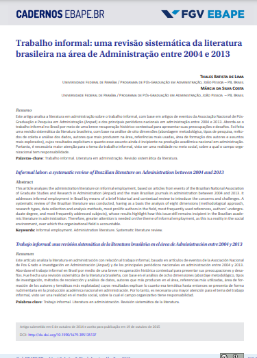 Trabajo informal: una revisión sistemática de la literatura brasileña en el área de administración entre 2004 y 2013