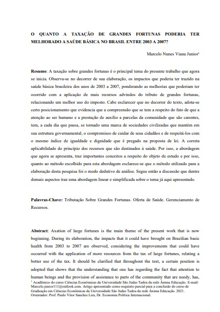 O Quanto a Taxação de Grandes Fortunas Poderia Ter Melhorado A Saúde Básica No Brasil Entre 2003 a 2007