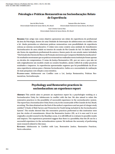 Psicologia e Práticas Restaurativas na Socioeducação: Relato de Experiência