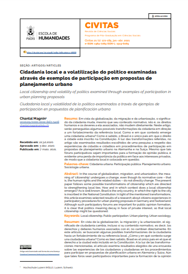 Cidadania local e a volatilização do político examinadas através de exemplos de participação em propostas de planejamento urbano