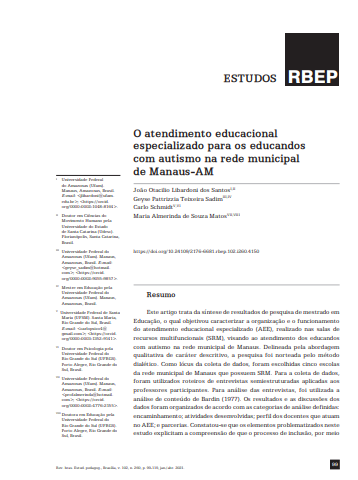 O atendimento educacional especializado para os educandos com autismo na rede municipal de Manaus-AM