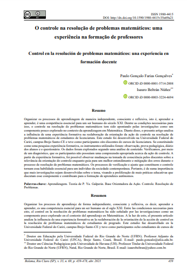 O controle na resolução de problemas matemáticos: uma experiência na formação de professores