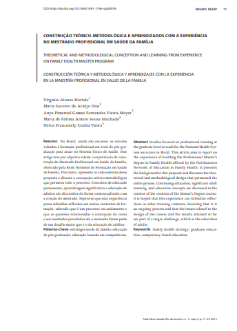 CONSTRUÇÃO TEÓRICO-METODOLÓGICA E APRENDIZADOS COM A EXPERIÊNCIA NO MESTRADO PROFISSIONAL EM SAÚDE DA FAMÍLIA