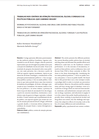 TRABALHO NOS CENTROS DE ATENÇÃO PSICOSSOCIAL ÁLCOOL E DROGAS E AS POLÍTICAS PÚBLICAS: QUE CAMINHO SEGUIR?