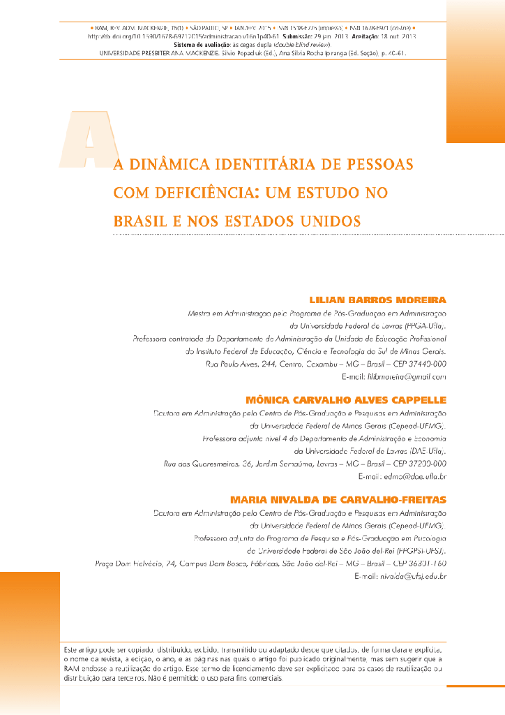 A DINÂMICA IDENTITÁRIA DE PESSOAS COM DEFICIÊNCIA: UM ESTUDO NO BRASIL E NOS ESTADOS UNIDOS