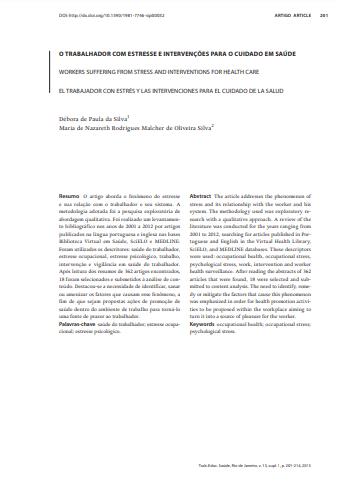 O TRABALHADOR COM ESTRESSE E INTERVENÇÕES PARA O CUIDADO EM SAÚDE