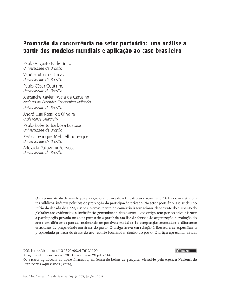 Promoção da concorrência no setor portuário: uma análise a partir dos modelos mundiais e aplicação ao caso brasileiro