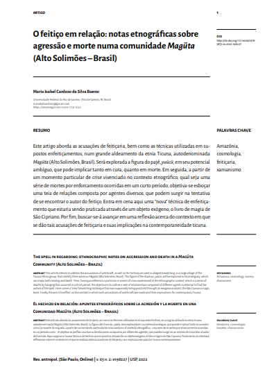 O feitiço em relação: notas etnográficas sobre agressão e morte numa comunidade Magüta (Alto Solimões - Brasil)