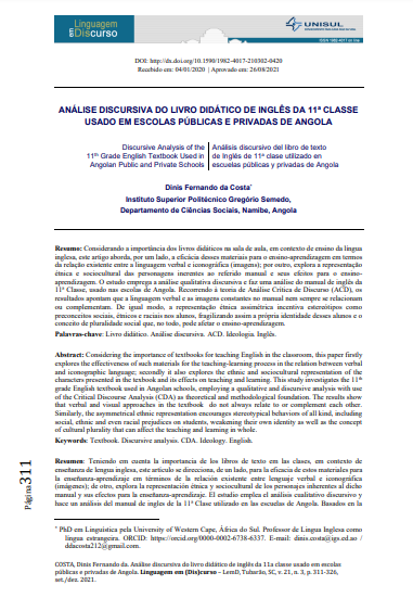 ANÁLISE DISCURSIVA DO LIVRO DIDÁTICO DE INGLÊS DA 11ª CLASSE USADO EM ESCOLAS PÚBLICAS E PRIVADAS DE ANGOLA