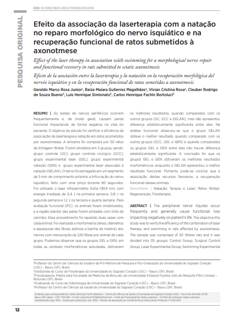 Efeito da associação da laserterapia com a natação no reparo morfológico do nervo isquiático e na recuperação funcional de ratos submetidos à axonotmese