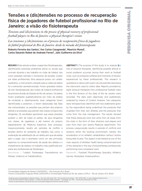 Tensões e (dis)tensões no processo de recuperação física de jogadores de futebol profissional no Rio de Janeiro: a visão do fisioterapeuta