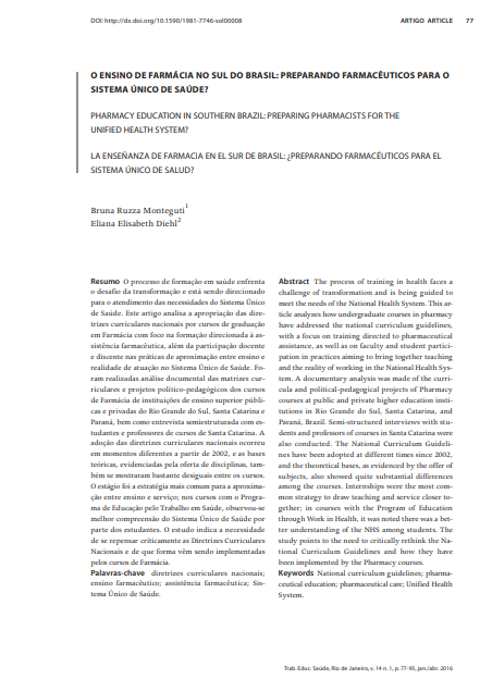 O ENSINO DE FARMÁCIA NO SUL DO BRASIL: PREPARANDO FARMACÊUTICOS PARA O SISTEMA ÚNICO DE SAÚDE?