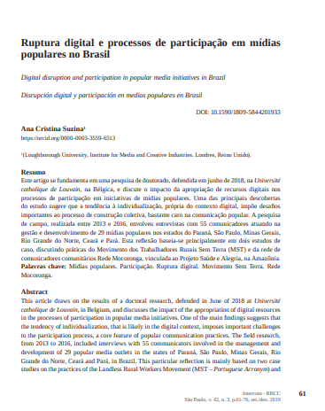 Ruptura digital e processos de participação em mídias populares no Brasil