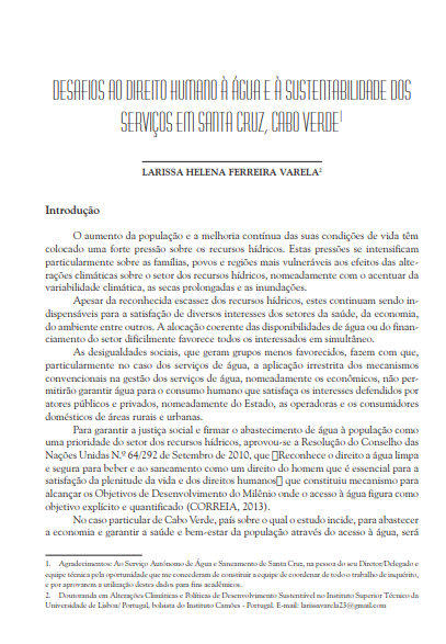 Challenges to the human right to water and to the sustainability of services in Santa Cruz, Cabo Verde