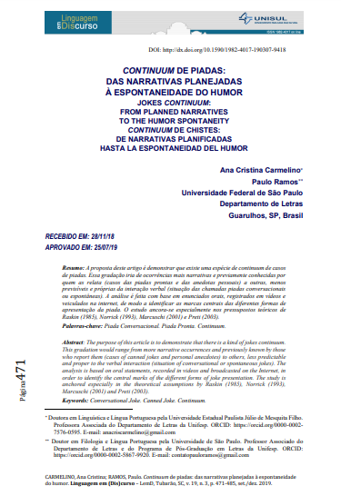 CONTINUUM DE PIADAS: DAS NARRATIVAS PLANEJADAS À ESPONTANEIDADE DO HUMOR