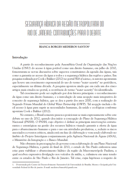 Water security in the metropolitan region of Rio de Janeiro: contributions to the debate
