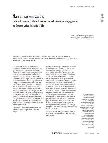 Narrativas em saúde: refletindo sobre o cuidado à pessoa com deficiência e doença genética no Sistema Único de Saúde (SUS)