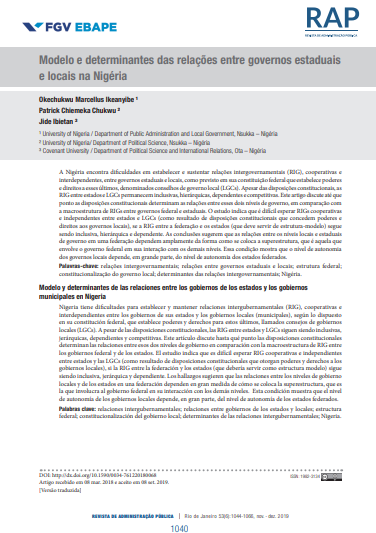 Model and determinants of state-local governments’ relations in Nigeria