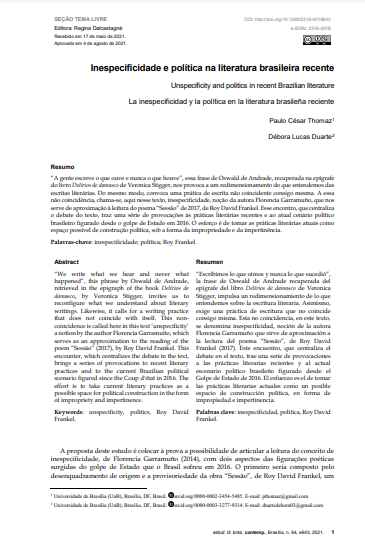Inespecificidade e política na literatura brasileira recente