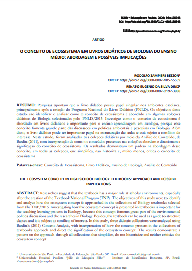 O CONCEITO DE ECOSSISTEMA EM LIVROS DIDÁTICOS DE BIOLOGIA DO ENSINO MÉDIO: ABORDAGEM E POSSÍVEIS IMPLICAÇÕES