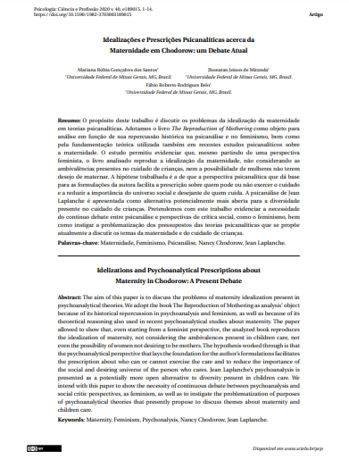 Idealizações e Prescrições Psicanalíticas acerca da Maternidade em Chodorow: um Debate Atual