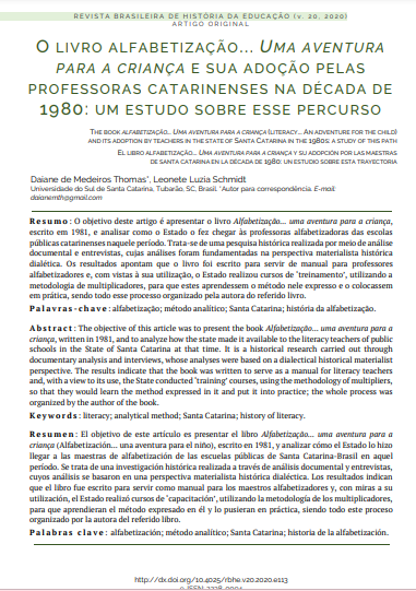 O livro alfabetização... Uma aventura para a criança e sua adoção pelas professoras catarinenses na década de 1980: um estudo sobre esse percurso