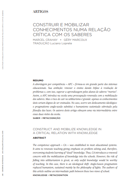 Construir e mobilizar conhecimentos numa relação crítica com os saberes