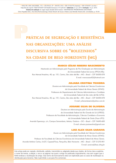 PRÁTICAS DE SEGREGAÇÃO E RESISTÊNCIA NAS ORGANIZAÇÕES: UMA ANÁLISE DISCURSIVA SOBRE OS &quot;ROLEZINHOS&quot; NA CIDADE DE BELO HORIZONTE (MG)