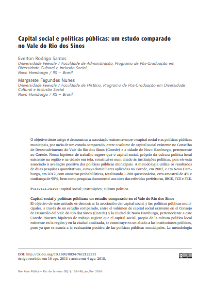 Capital social e políticas públicas: um estudo comparado no Vale do Rio dos Sinos