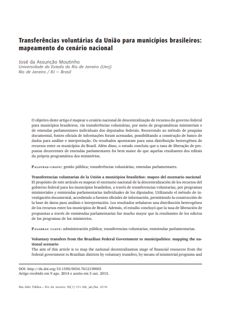 Transferências voluntárias da União para municípios brasileiros: mapeamento do cenário nacional