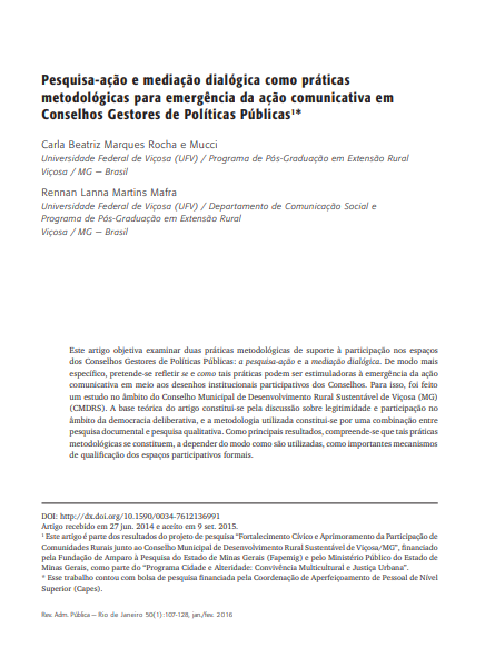 Pesquisa-ação e mediação dialógica como práticas metodológicas para emergência da ação comunicativa em Conselhos Gestores de Políticas Públicas