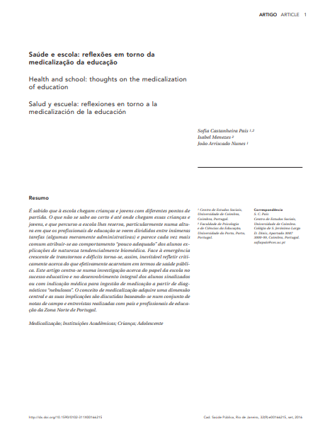 Saúde e escola: reflexões em torno da medicalização da educação