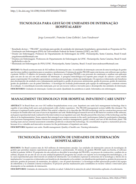 MANAGEMENT TECHNOLOGY FOR HOSPITAL INPATIENT CARE UNITS