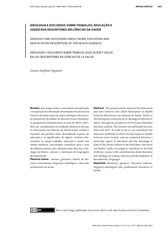 IDEOLOGIA E DISCURSOS SOBRE TRABALHO, EDUCAÇÃO E SAÚDE NOS DESCRITORES EM CIÊNCIAS DA SAÚDE