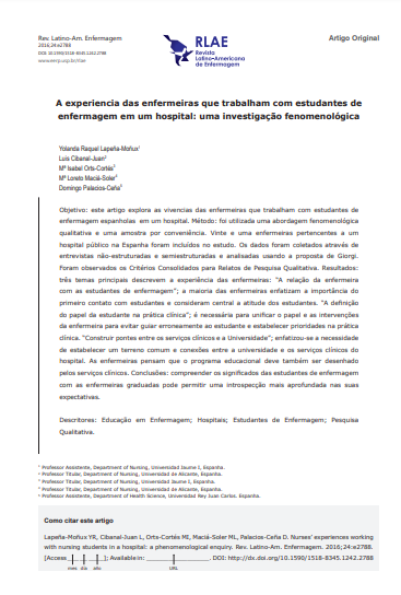 Nurses' experiences working with nursing students in a hospital: a phenomenological enquiry
