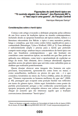 Figurações do (anti-)herói épico em “Tô ouvindo alguém me chamar”, dos Racionais MC’s, e “Isso aqui é uma guerra”, do Facção Central