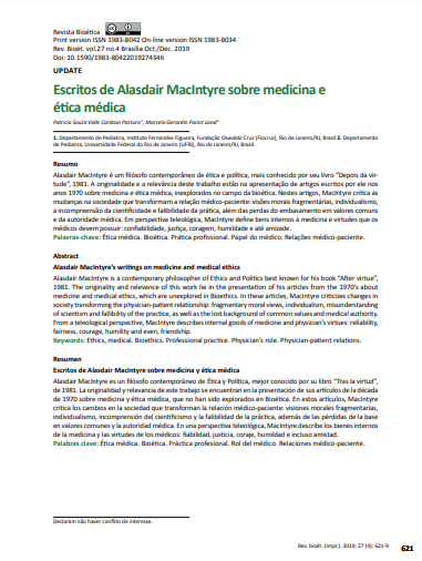 Alasdair MacIntyre’s writings on medicine and medical ethics