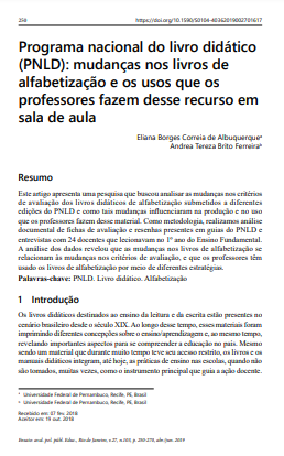 Programa nacional de livro didático (PNLD): mudanças nos livros de alfabetização e os usos que os professores fazem desse recurso em sala de aula