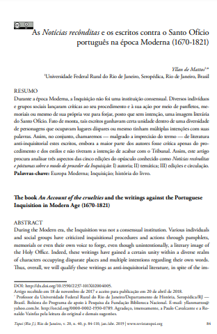 As Notícias recônditas e os escritos contra o Santo Ofício português na época Moderna (1670-1821)