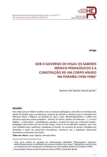 SOB O GOVERNO DE HIGIA: OS SABERES MÉDICO-PEDAGÓGICOS E A CONSTRUÇÃO DE UM CORPO HÍGIDO NA PARAÍBA (1930-1940)