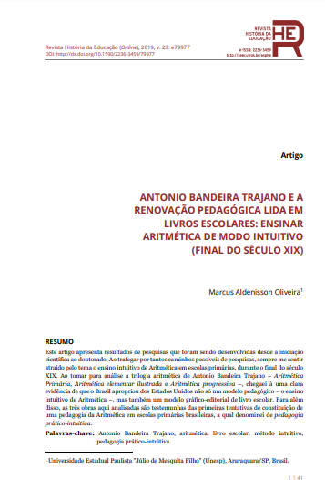 ANTONIO BANDEIRA TRAJANO E A RENOVAÇÃO PEDAGÓGICA LIDA EM LIVROS ESCOLARES: ENSINAR ARITMÉTICA DE MODO INTUITIVO (FINAL DO SÉCULO XIX)