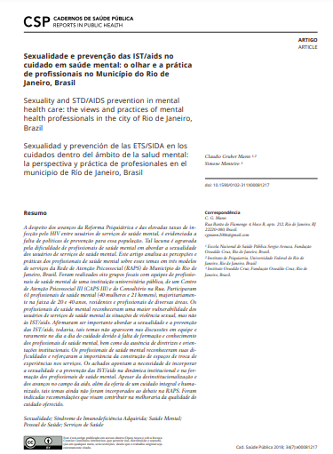 Sexualidade e prevenção das IST/aids no cuidado em saúde mental: o olhar e a prática de profissionais no Município do Rio de Janeiro, Brasil