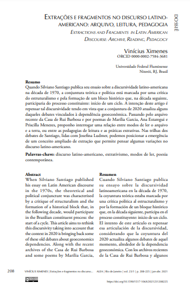 Extrações e fragmentos no discurso latino-americano: arquivo, leitura, pedagogia