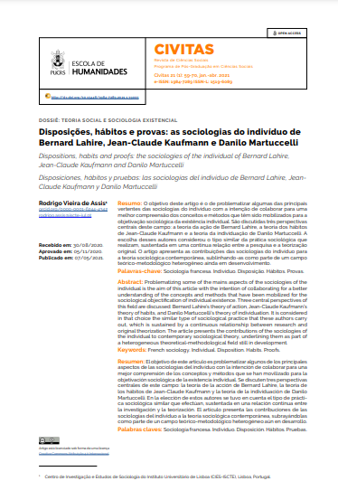 Disposições, hábitos e provas: as sociologias do indivíduo de Bernard Lahire, Jean-Claude Kaufmann e Danilo Martuccelli