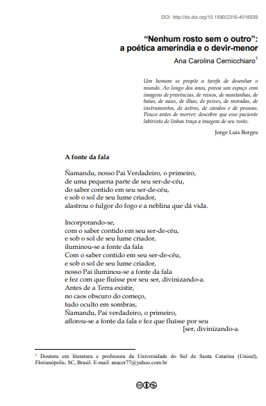 “Nenhum rosto sem o outro”: a poética ameríndia e o devir-menor